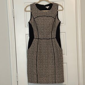 Shoshanna Black and Cream Sheath Midi Dress Crew Neck Sleeveless